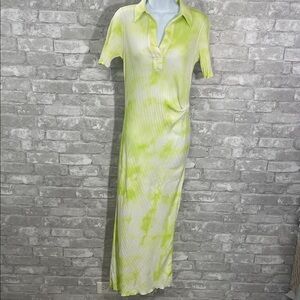 Helmut Lang Ribbed Tie-Dyed Cotton-Jersey Midi Dress in lime green